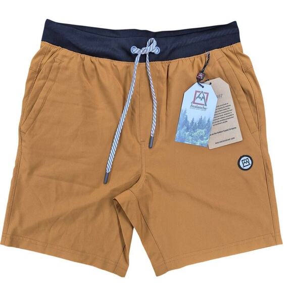 NWT Avalanche Outdoor Supply Co Polyester Drawstring Shorts Gold Sz Sm - Picture 1 of 5